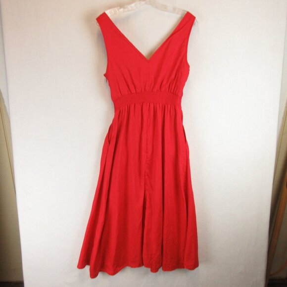 Cynthia Rowley Red Linen Midi Dress Size 6 - Picture 8 of 13